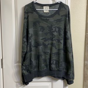 Oversized camo waffle knit top